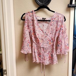 Anxiety Sheer Floral Top w/Shoulder Cutouts